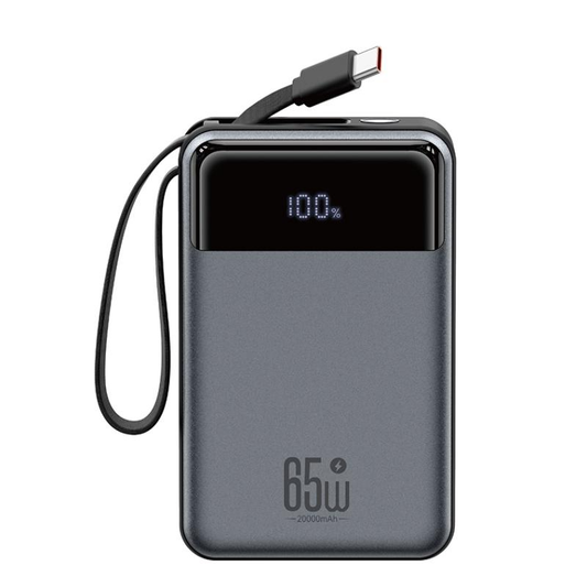 XO Design PR267 külső akkumulátor, 20000mAh, 65W, QC + PD, 1 x USB-A - 2 x USB-C, szürke