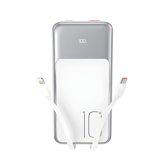 XO Design PR248 külső akkumulátor, 10000mAh, 22.5W, QC + PD, 1 x Lightning - 1 x USB-A - 2 x USB-C, Fehér