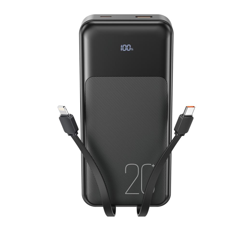 XO Design PR249 külső akkumulátor, 20000mAh, 22.5W, QC + PD, 1 x Lightning - 1 x USB-A - 2 x USB-C, Fekete