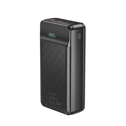 XO Design PR201 külső akkumulátor, 30000mAh, 65W, QC + PD, 1 x USB-C - 2 x USB-A, Fekete