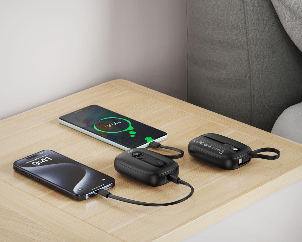 XO Design PR246 külső akkumulátor, 10000mAh, 22.5W, PD, 1 x Lightning - 2 x USB-C, Fekete