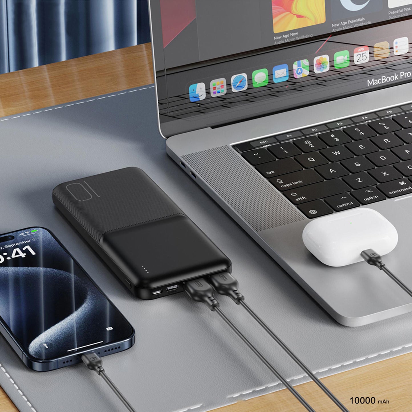 Külső akkumulátor XO Design PR251, 10000mAh, 10W, 2 x USB-A, Fekete