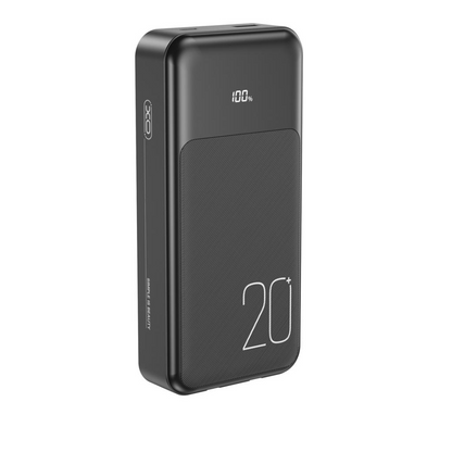 XO Design PR249 külső akkumulátor, 20000mAh, 22.5W, QC + PD, 1 x Lightning - 1 x USB-A - 2 x USB-C, Fekete
