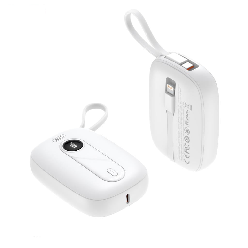 XO Design PR246 külső akkumulátor, 10000mAh, 22.5W, PD, 1 x Lightning - 2 x USB-C, Fehér