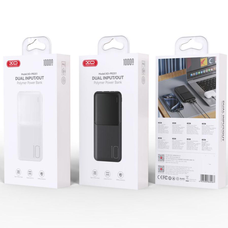 XO Design PR252 külső akkumulátor, 20000mAh, 10W, 2 x USB-A, fekete