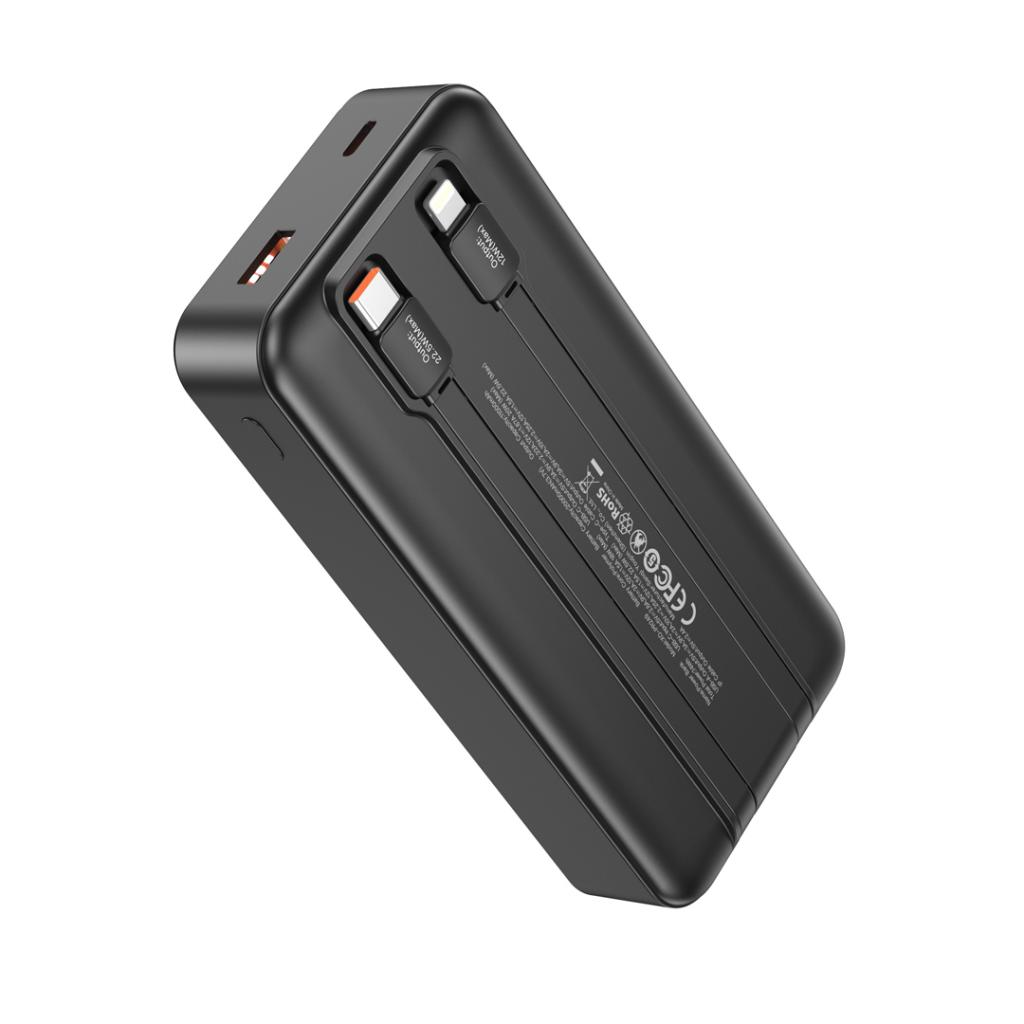 XO Design PR249 külső akkumulátor, 20000mAh, 22.5W, QC + PD, 1 x Lightning - 1 x USB-A - 2 x USB-C, Fekete
