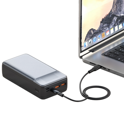 XO Design PR201 külső akkumulátor, 30000mAh, 65W, QC + PD, 1 x USB-C - 2 x USB-A, Fekete
