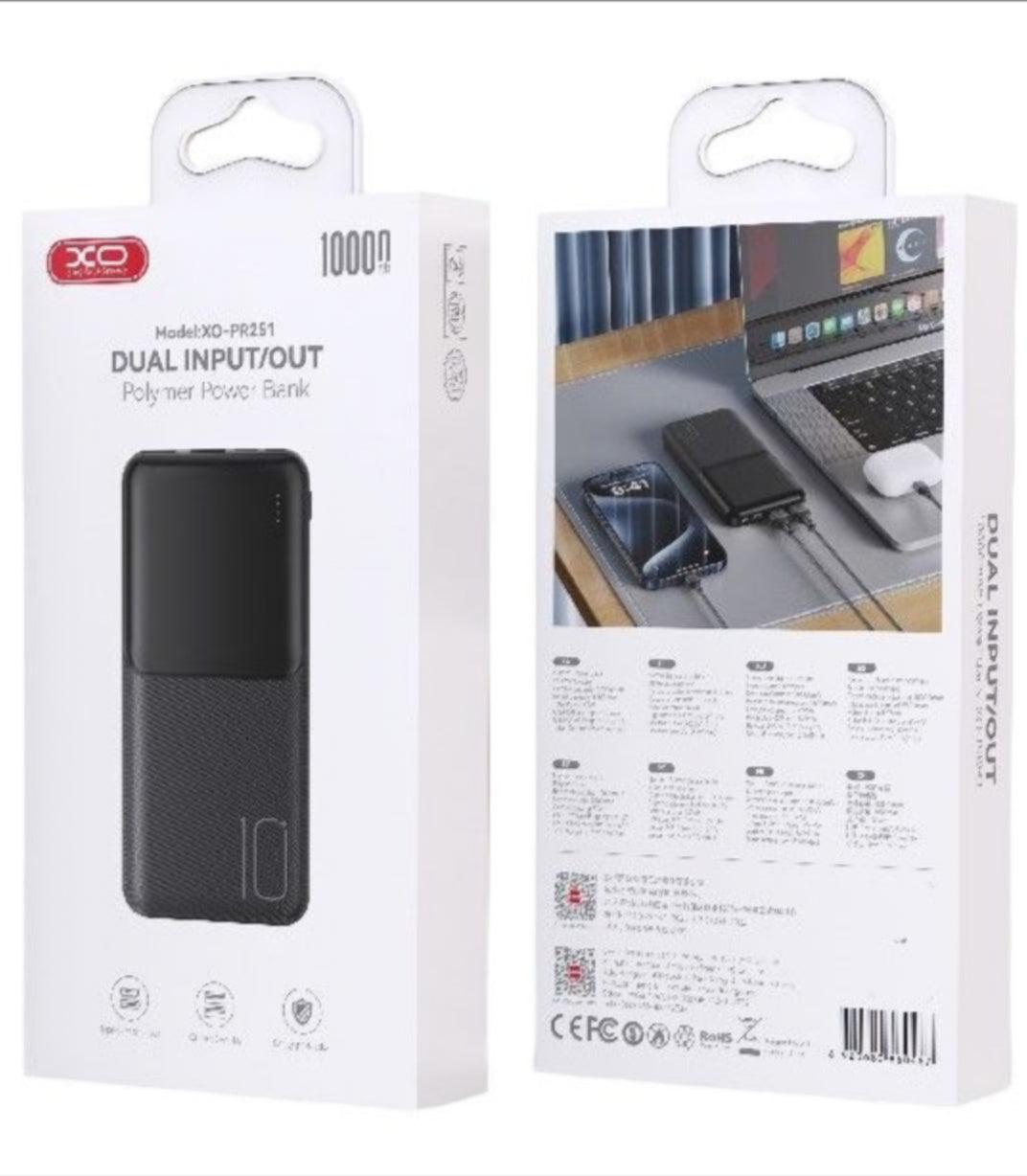 Külső akkumulátor XO Design PR251, 10000mAh, 10W, 2 x USB-A, Fekete