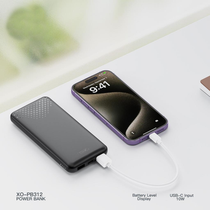 XO Design PB312 külső akkumulátor, 10000mAh, 10W, 2 x USB-A, Fekete