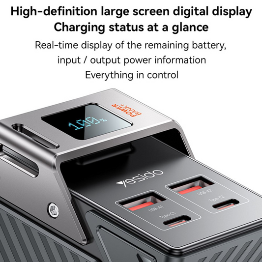 Yesido YP62 külső akkumulátor, 30000mAh, 22,5W, QC + PD, 2 x USB-A - 2 x USB-C, Fekete