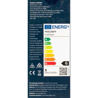 Yeelight W1 LED izzó, Wi-Fi, GU10, 4.8W, 2700K, 350lm, 4 darabos készlet YLDP004
