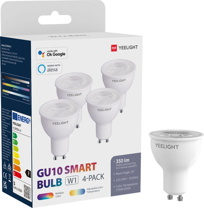 Yeelight W1 LED izzó, Wi-Fi, GU10, 4.5W, 2700K - 6500K, 350lm, 4 darabos készlet, Multicolor YLDP004-A