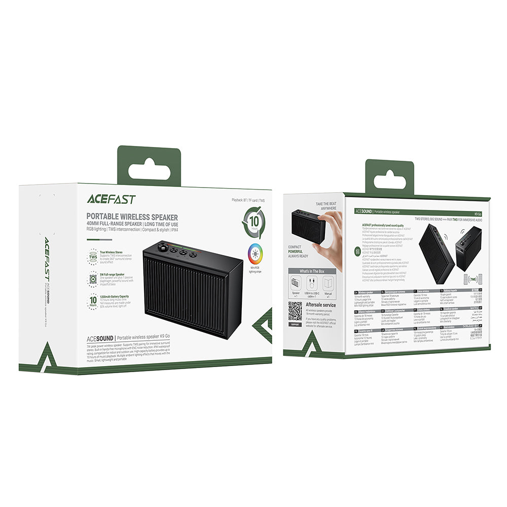 Bluetooth hangszóró Acefast K9 Go, 7W, TWS, RGB, vízálló, fekete