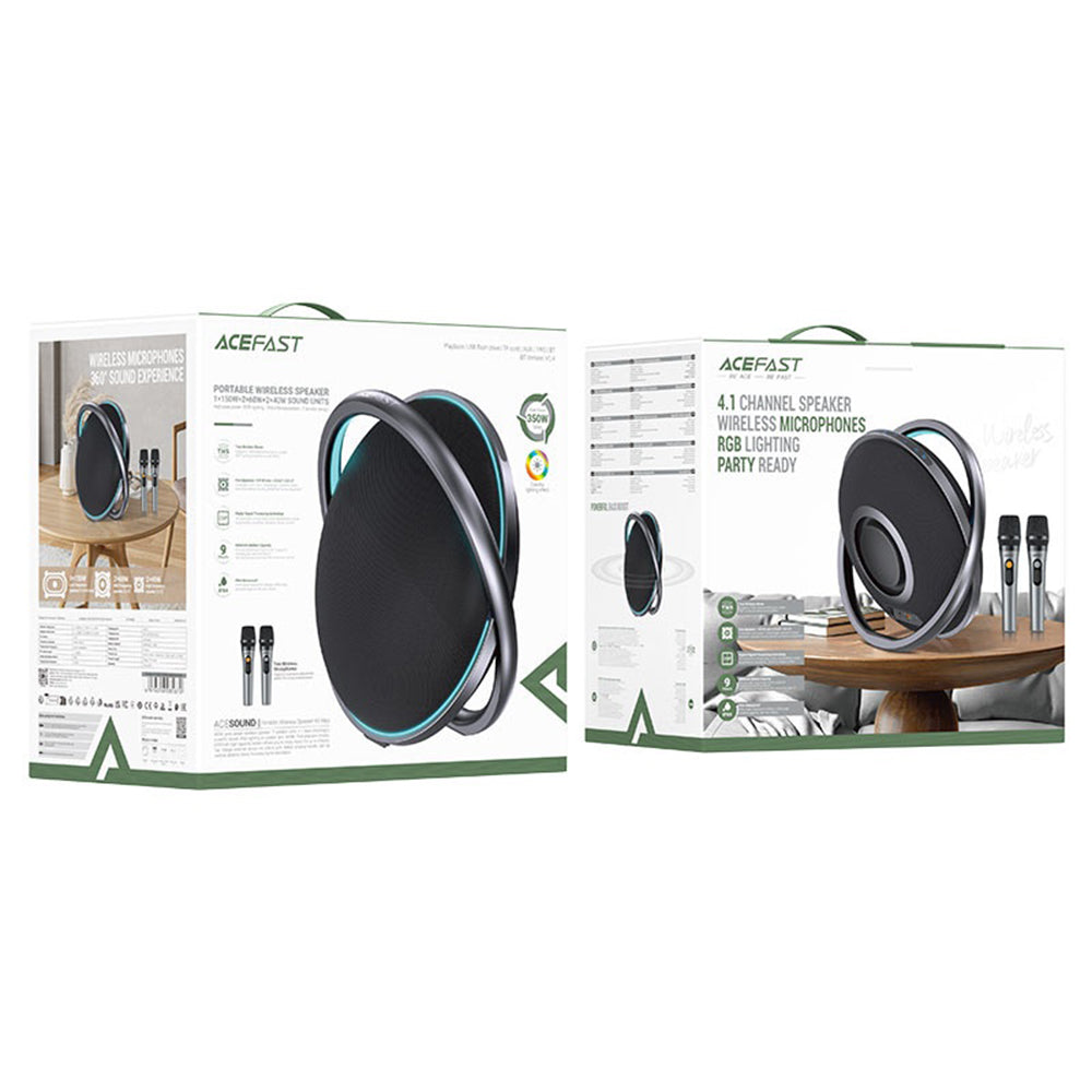 Acefast Karaoke K5 Max Bluetooth hangszóró, 350W, TWS, RGB, vízálló, fekete