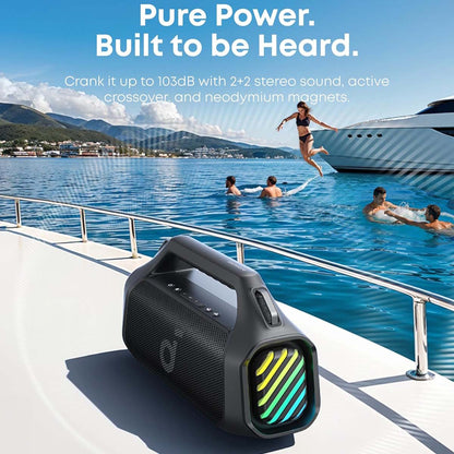 Anker SoundCore Boom 2 Pro hordozható Bluetooth hangszóró, 140W, TWS, RGB, vízálló, fekete A3134A11