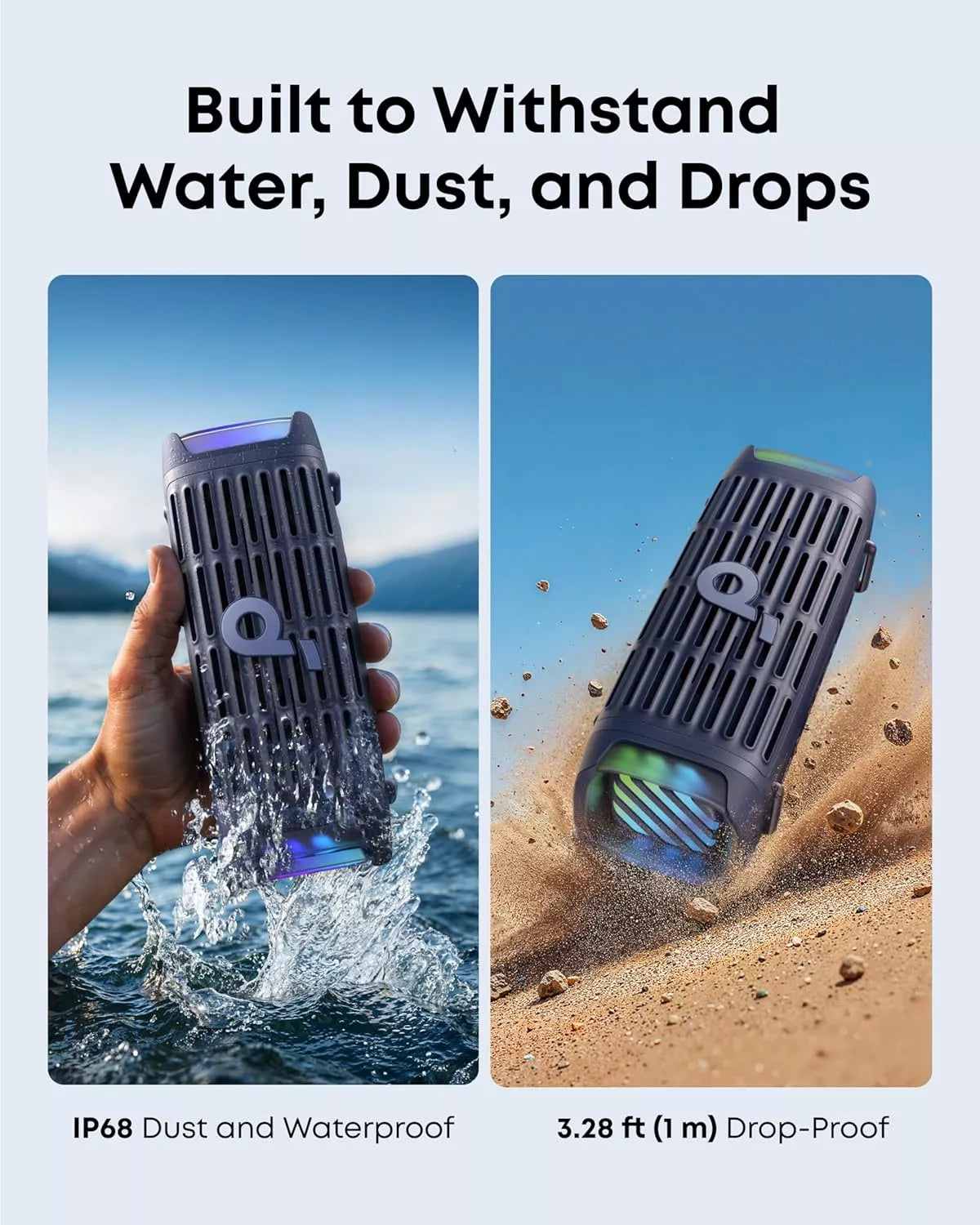 Anker SoundCore Boom 3i hordozható Bluetooth hangszóró, 50W, RGB, vízálló, kék D5100030