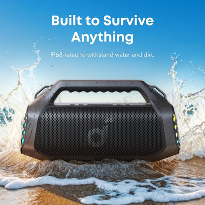 Anker SoundCore Boom 2 Pro hordozható Bluetooth hangszóró, 140W, TWS, RGB, vízálló, fekete A3134A11