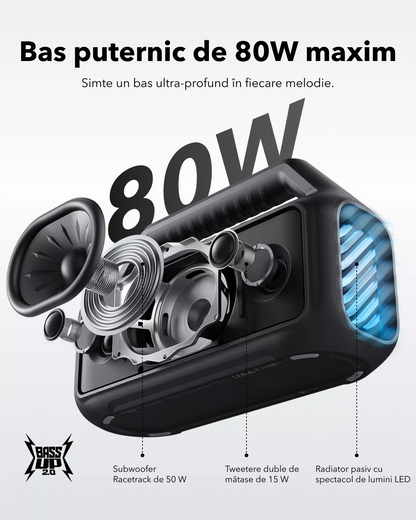 Anker SoundCore Boom 2 New Version Portable Bluetooth Speaker, 80W, TWS, RGB, Waterproof, Black A3138012