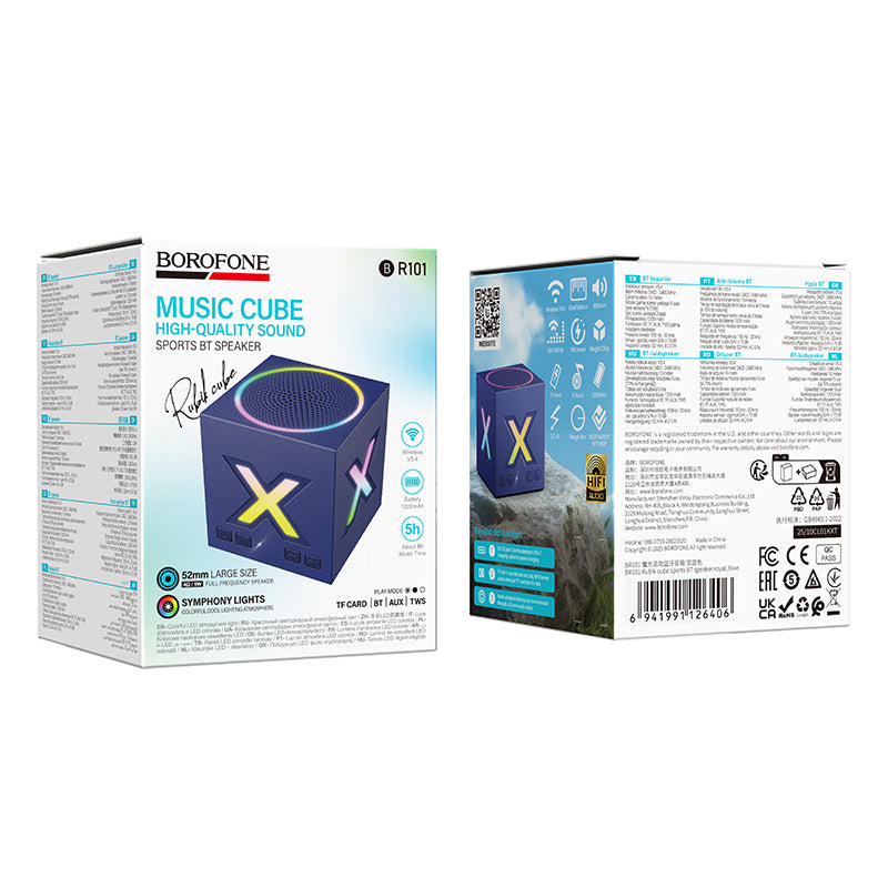 Borofone BR101 Rubik Bluetooth hordozható hangszóró, 5W, TWS, RGB, Kék