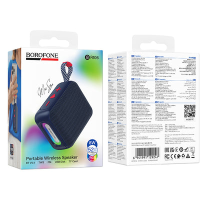 Borofone BR106 Felicitous Portable Bluetooth Speaker, 8W, TWS, RGB, Navy Blue