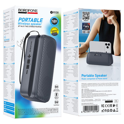 Borofone BR108 Serenjoy hordozható Bluetooth hangszóró, 5 W, TWS, szürke