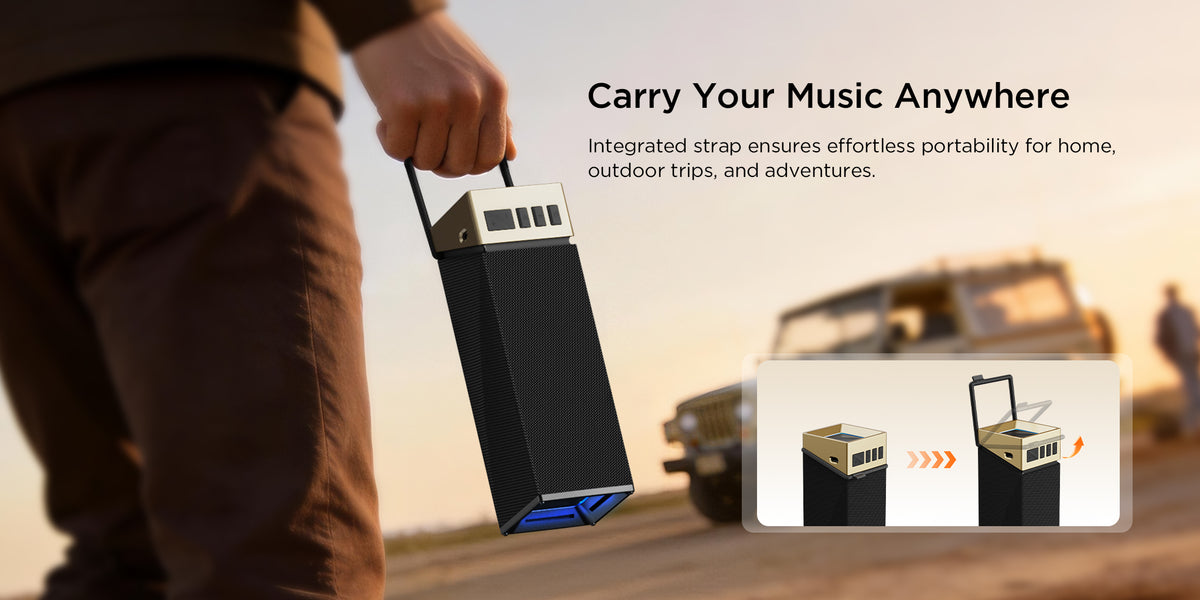 Bugani Brief TT hordozható Bluetooth hangszóró, 60W, RGB, vízálló, fekete-arany
