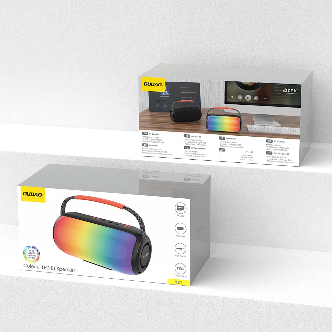 Dudao Y21 hordozható Bluetooth hangszóró, 2 x 5W, TWS, RGB, fekete