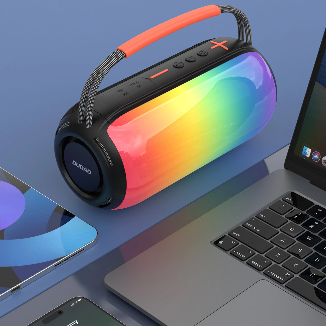 Dudao Y21 hordozható Bluetooth hangszóró, 2 x 5W, TWS, RGB, fekete