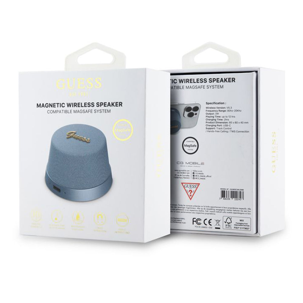 Bluetooth hordozható hangszóró Guess Magnetic Script Metal állvány, 3W, kék