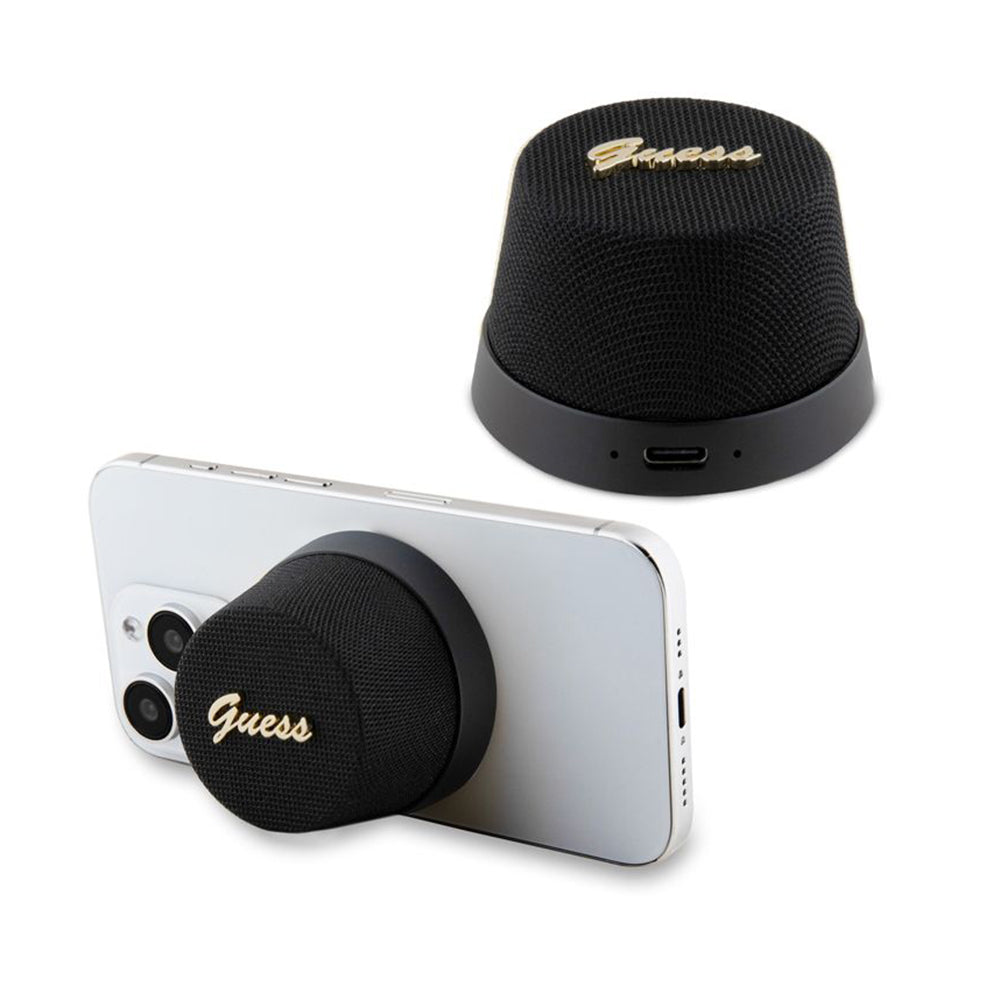 Hordozható Bluetooth Hangszóró Guess Mágneses Állványos Fém Kivitel, 3W, Fekete
