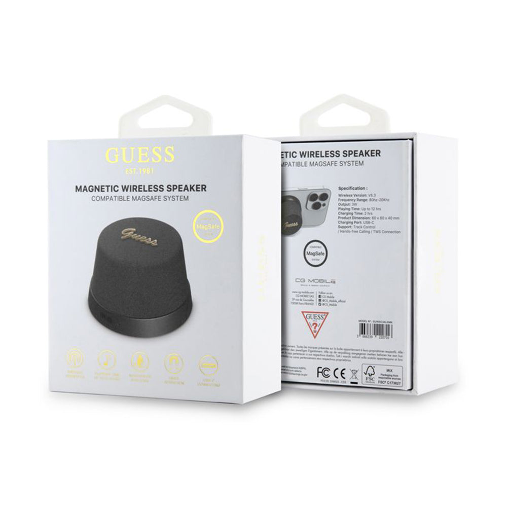 Hordozható Bluetooth Hangszóró Guess Mágneses Állványos Fém Kivitel, 3W, Fekete