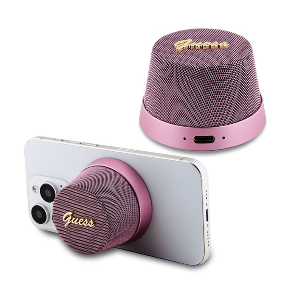 Bluetooth hordozható hangszóró Guess Magnetic Script Metal állvány, 3W, rózsaszín