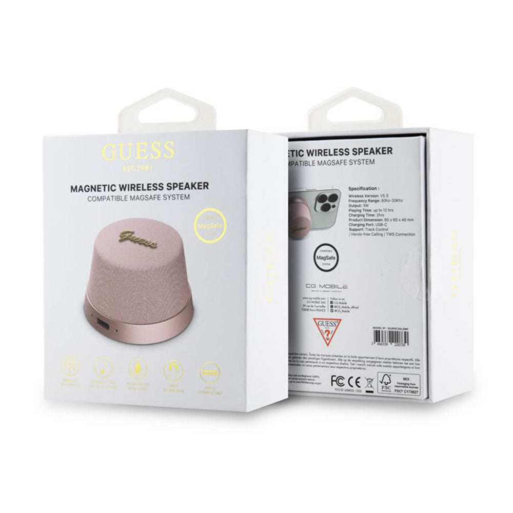 Bluetooth hordozható hangszóró Guess Magnetic Script Metal állvány, 3W, rózsaszín