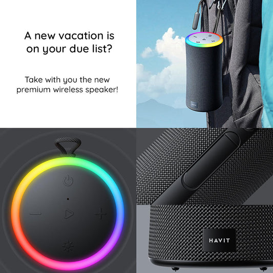 Bluetooth Hordozható Hangszóró HAVIT SK833BT, 2 x 10W, RGB, Vízálló, Fekete