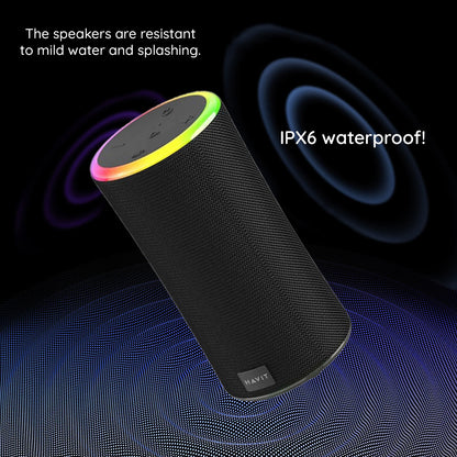 Bluetooth Hordozható Hangszóró HAVIT SK833BT, 2 x 10W, RGB, Vízálló, Fekete