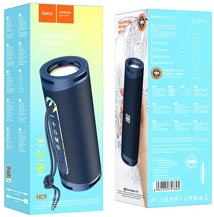 Hordozható Bluetooth Hangszóró HOCO HC9 Dazzling Pulse Sports, 10W, TWS, RGB, Kék
