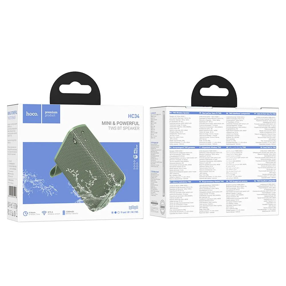 Hordozható Bluetooth Hangszóró HOCO HC34, 5W, TWS, Vízálló, Zöld