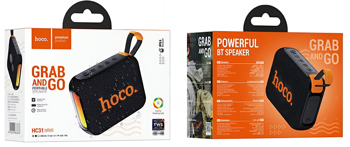 Hordozható Bluetooth Hangszóró HOCO HC31, 10W, TWS, RGB, Vízálló, Fekete