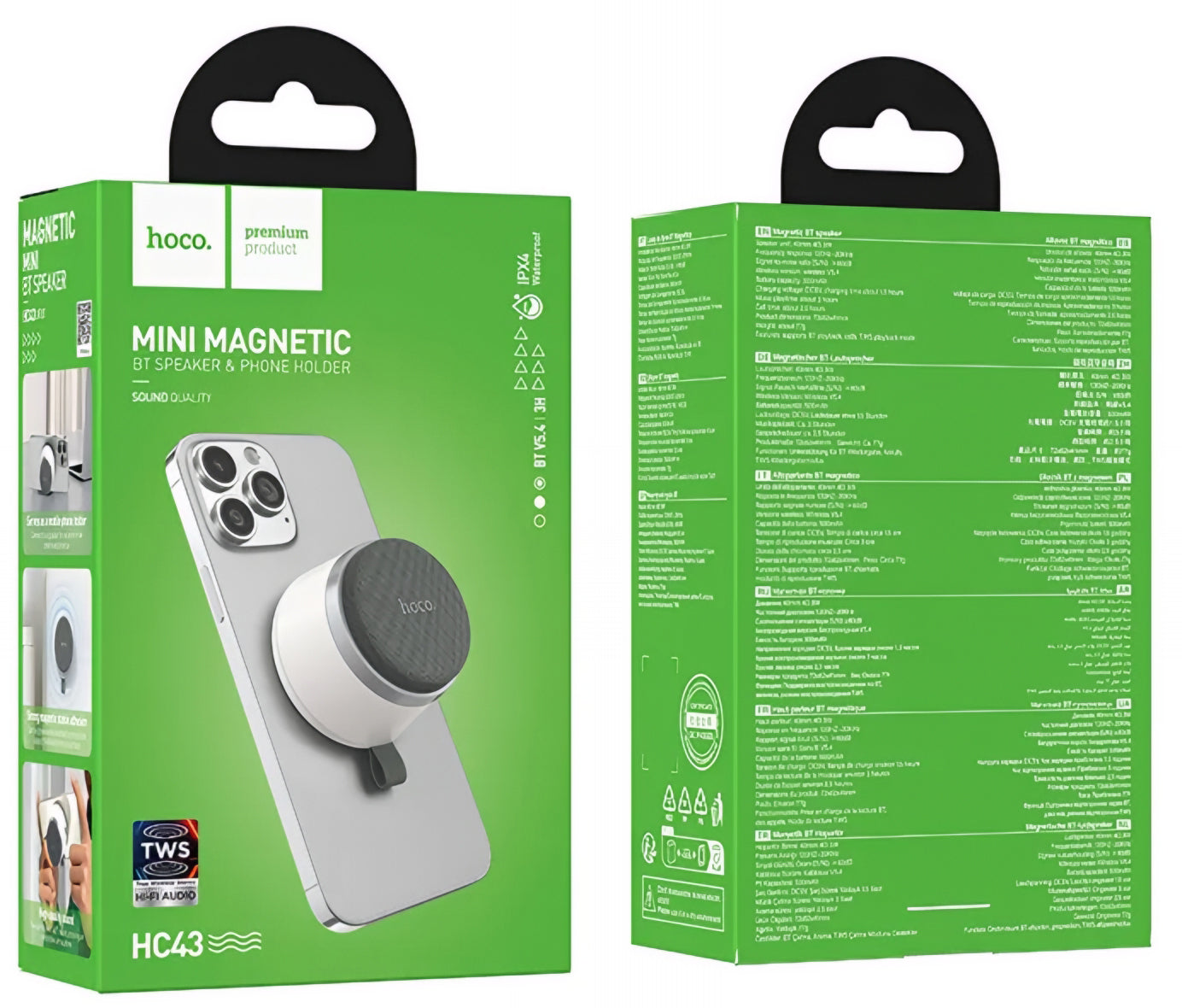 HOCO HC43 Mini Magnetic hordozható Bluetooth hangszóró, 8W, TWS, fehér