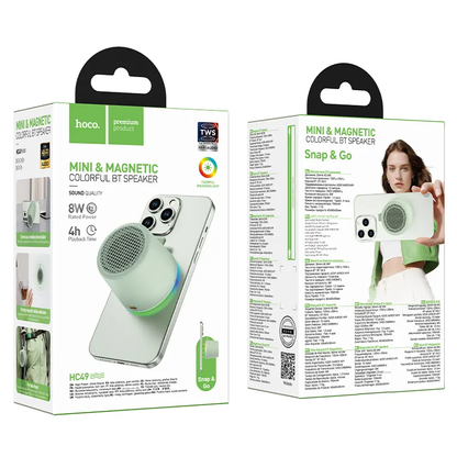 HOCO HC49 Mini mágneses Bluetooth hordozható hangszóró, 8W, TWS, zöld
