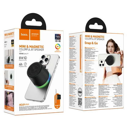 HOCO HC49 Mini mágneses Bluetooth hordozható hangszóró, 8W, TWS, fekete