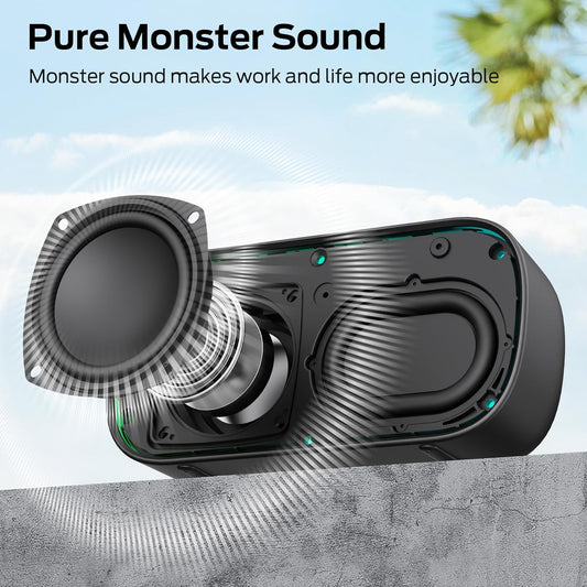 Monster S150 Bluetooth hordozható hangszóró, 14W, TWS, RGB, vízálló, fekete