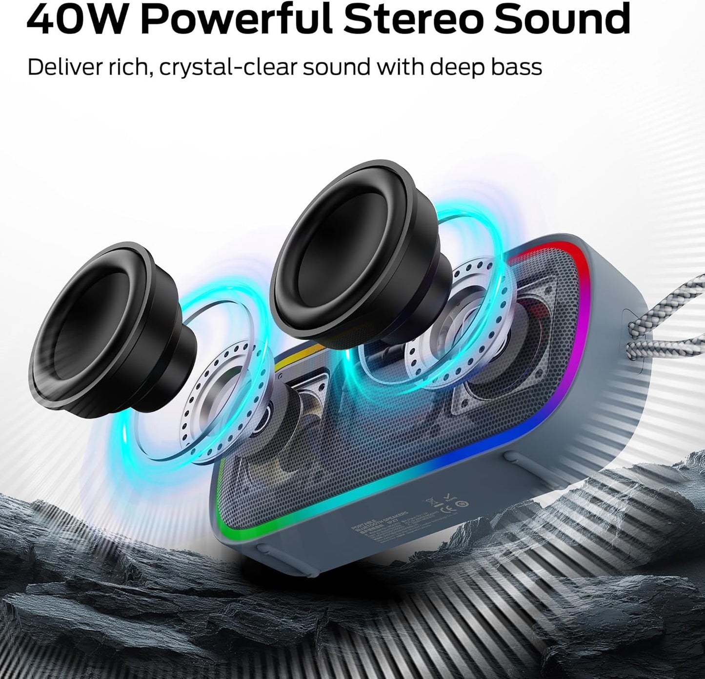 Monster S150 Plus Bluetooth hordozható hangszóró, 40W, TWS, RGB, vízálló, kék