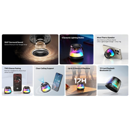 Monster Mag Flux Bluetooth hordozható hangszóró, 5W, TWS, RGB, Fekete