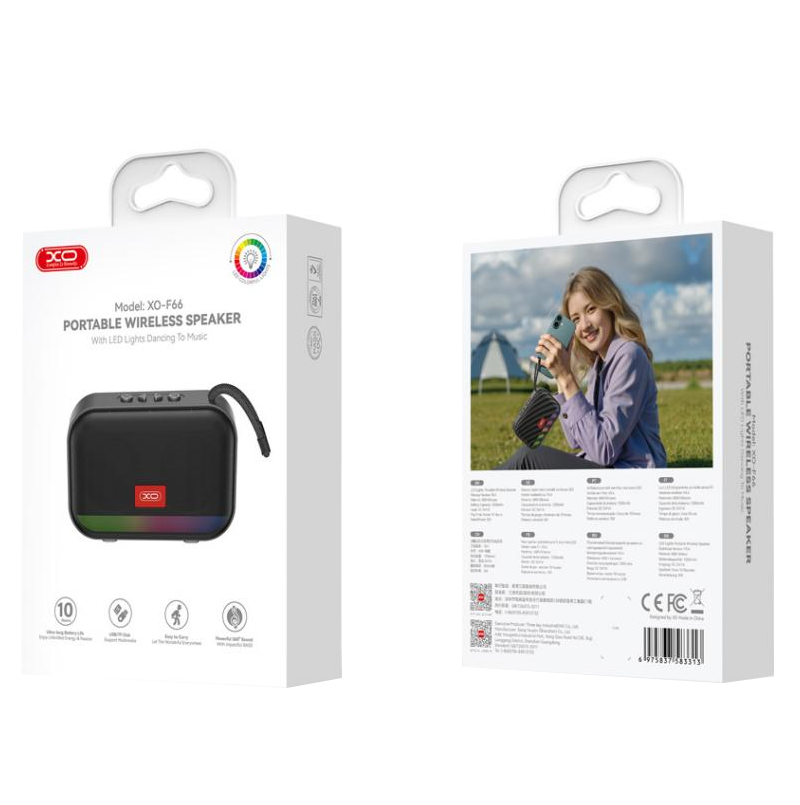 Hordozható Bluetooth Hangszóró XO Design F66, 5W, RGB, Fekete