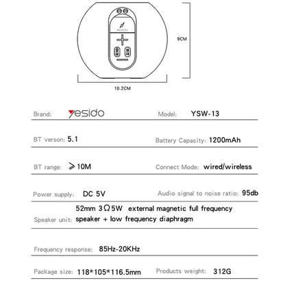 Hordozható Bluetooth Hangszóró Yesido YSW13, 5W, RGB, Kék