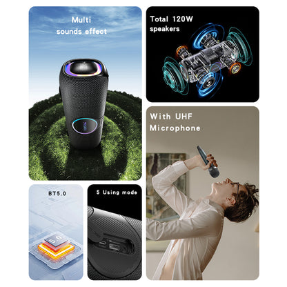 Yesido YSW21 Karaoke Bluetooth hangszóró, 120W, RGB, vízálló, fekete