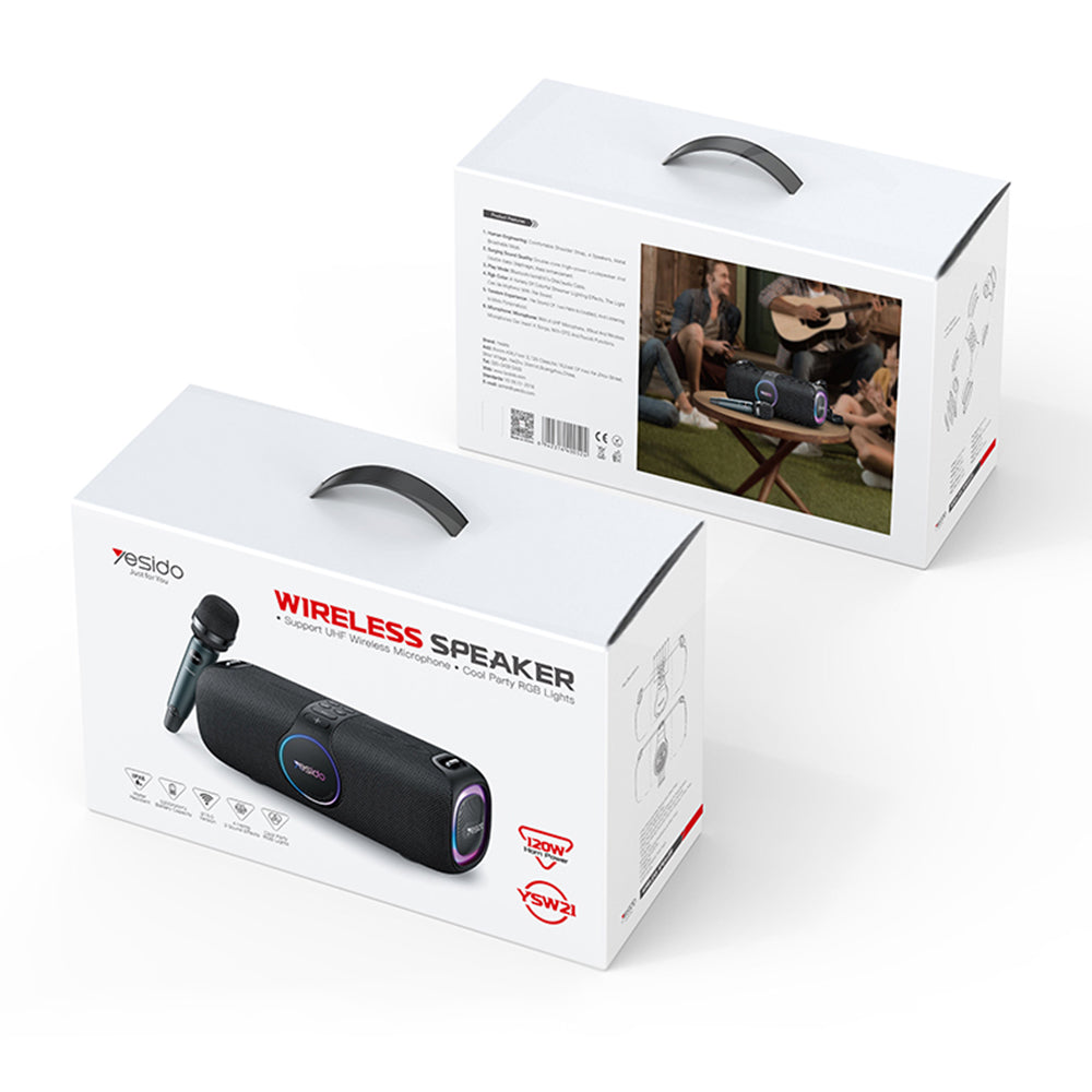 Yesido YSW21 Karaoke Bluetooth hangszóró, 120W, RGB, vízálló, fekete