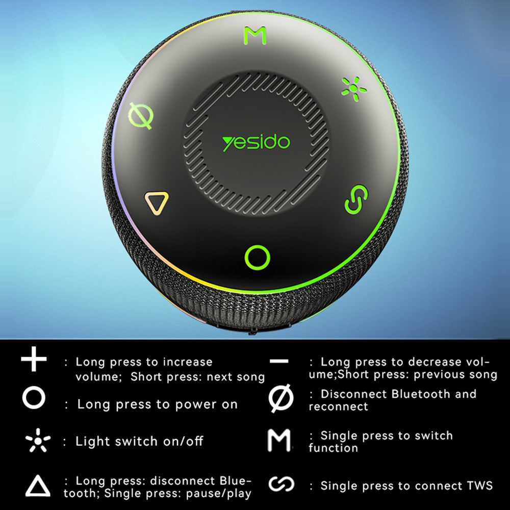 Hordozható Bluetooth Hangszóró Yesido YSW22, 30W, RGB, Vízálló, Fekete