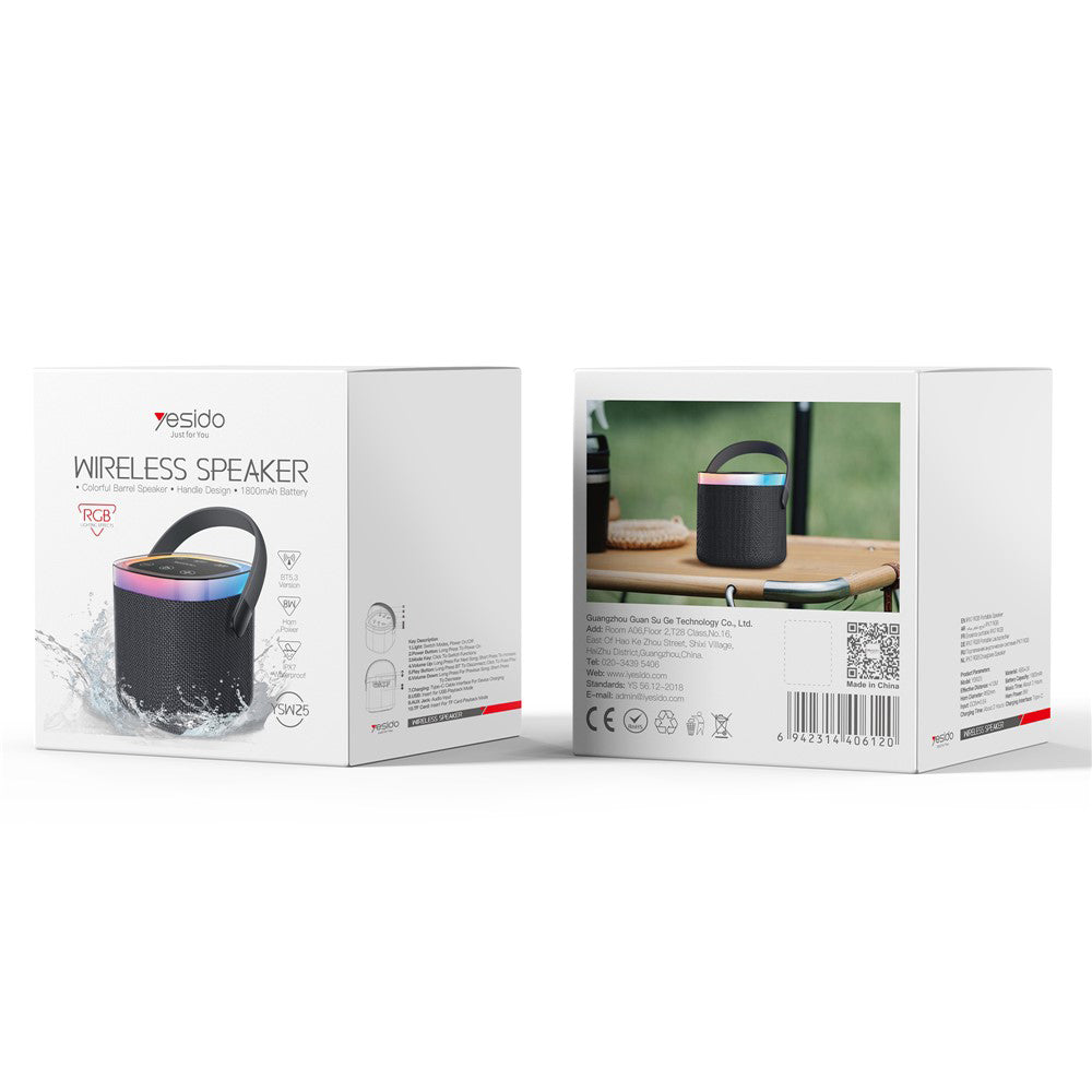 Hordozható Bluetooth Hangszóró Yesido YSW25, 5W, RGB, Fekete